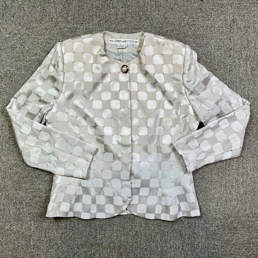 UMI Collections by Anne Crimmins Vintage 100% Silk Checkered Gold Spot Coat Sz 8